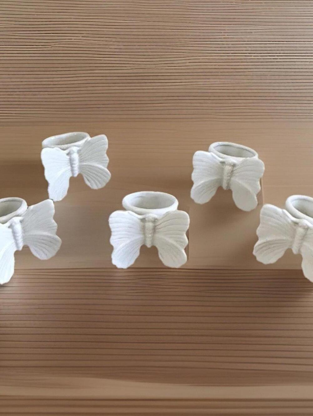 Vintage Butterfly White Porcelain Napkin Rings Bone China Taiwan Set of 6